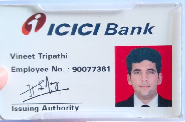 Former ICICI Bank employee ID card of Vineet Tripathi, representing his corporate background before transitioning into a leadership and mindset expert.